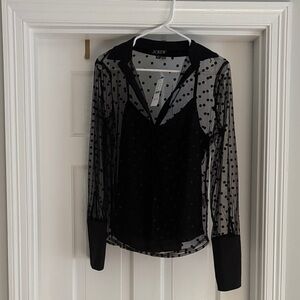 J. Crew Black Sheer Polka Dot Blouse